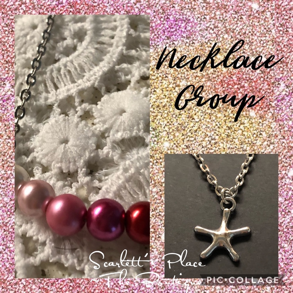 Pink Faux Pearl & Silver Color Starfish Necklaces